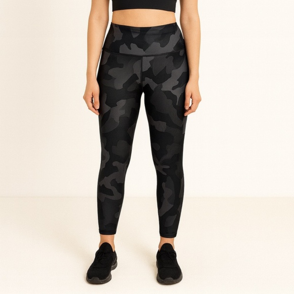 Athleta Camo Contender Leggings Black Gray Women's Size Small‎ 7/8 Zip Pocket